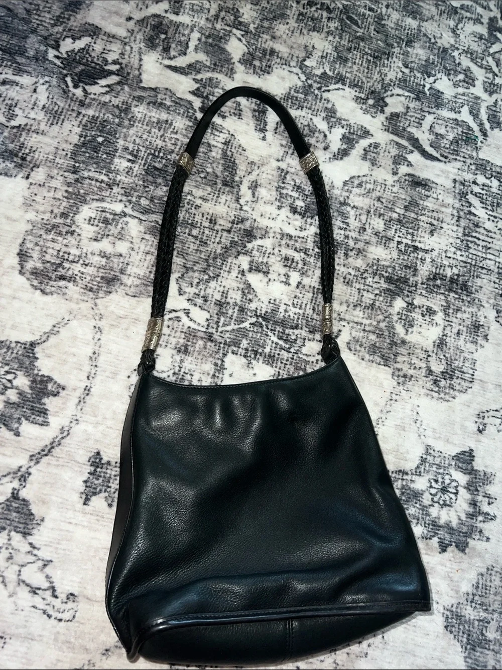 Fossil Black Leather Shoulder Bag with Braided Strap
